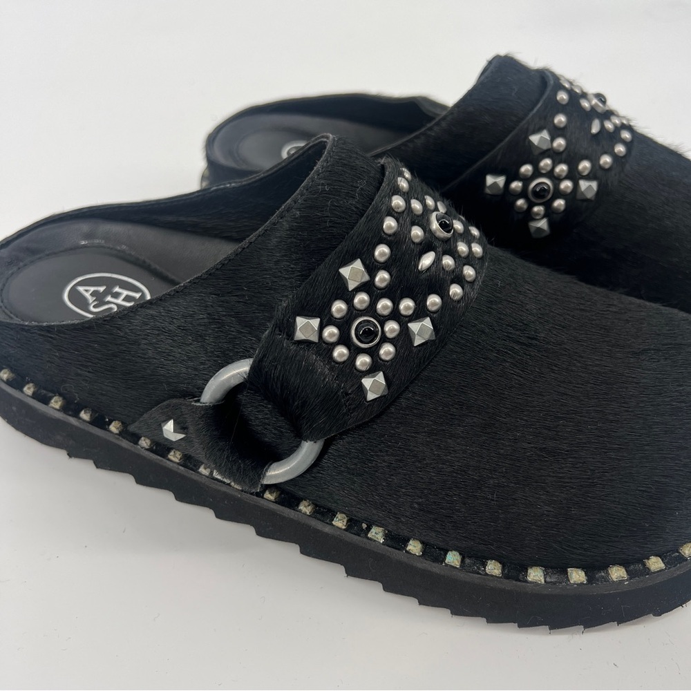 ASH Glen Flats Black Embellished Festival Calf Hair Platform Slip On Mules 40 - Picture 4 of 8